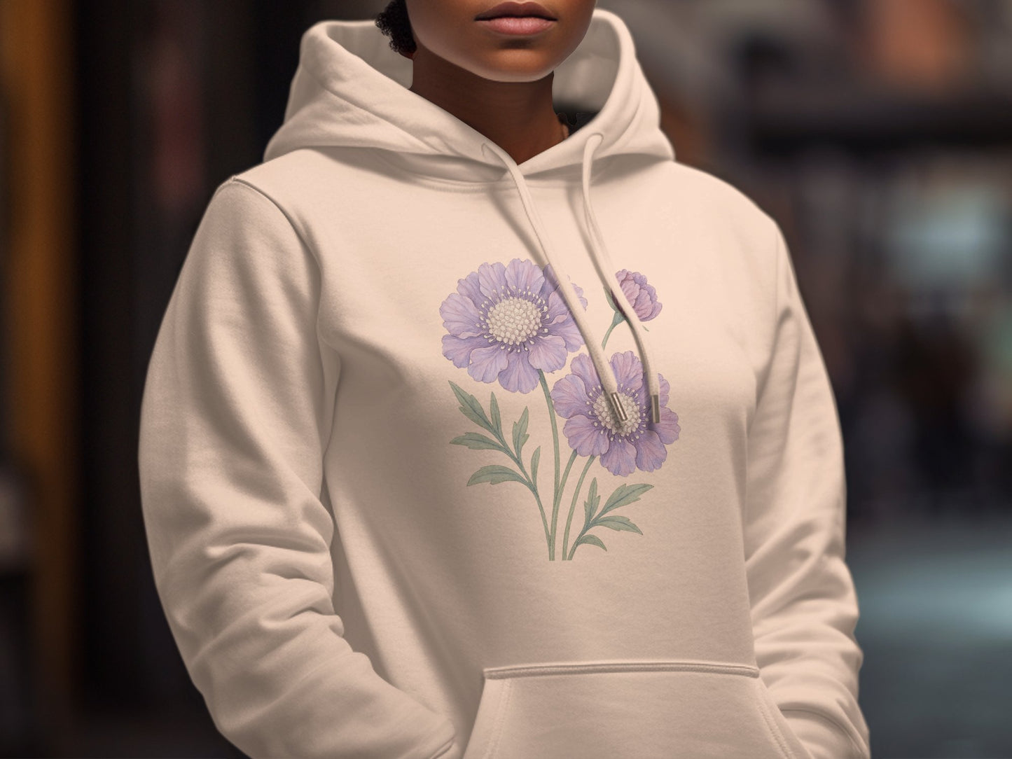 Cozy White Hoodie with Lavender Floral Design product type
