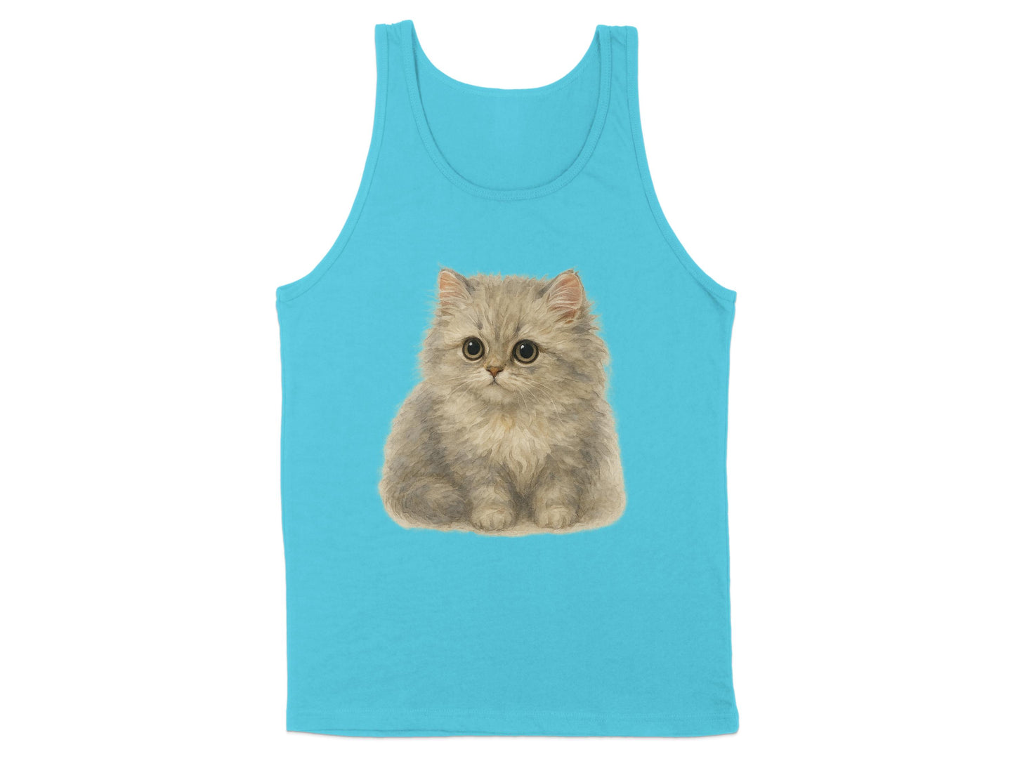 Cute Fluffy Kitten Design Print on a Bright Blue Tank Top product type