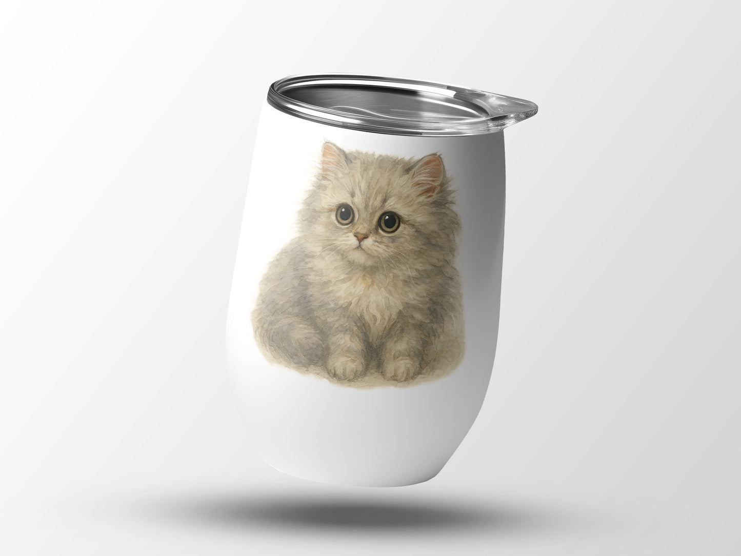 Cute Fluffy Kitten Art on White Travel Mug product