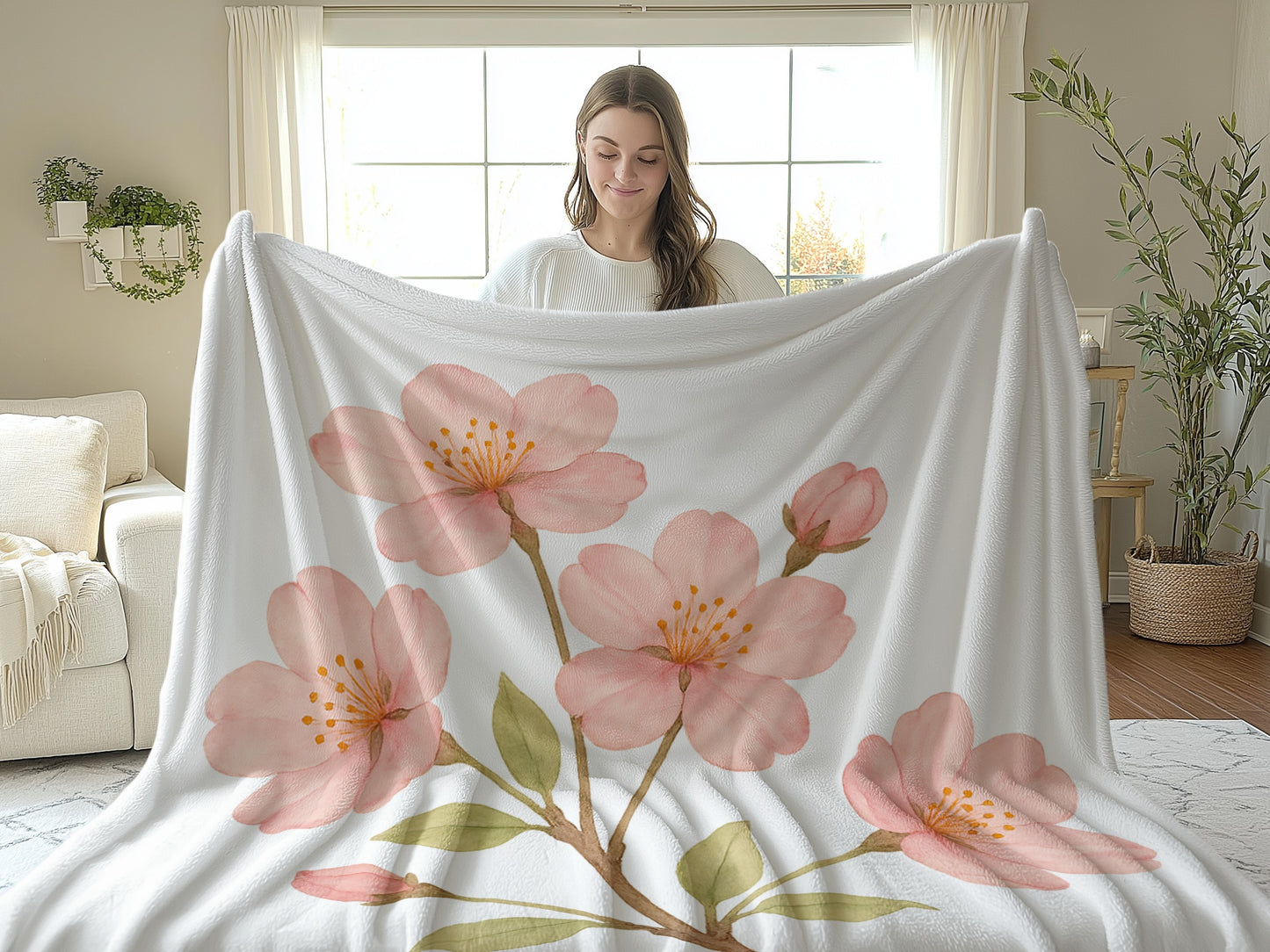 Cherry Blossom Floral Print Cozy Blanket product