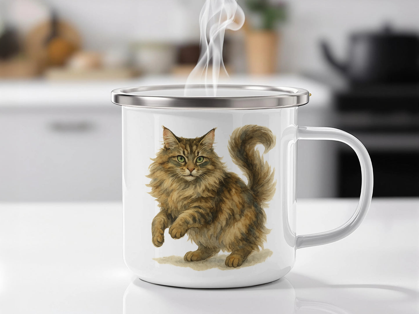 Adorable Fluffy Cat Design on Durable Mug Product