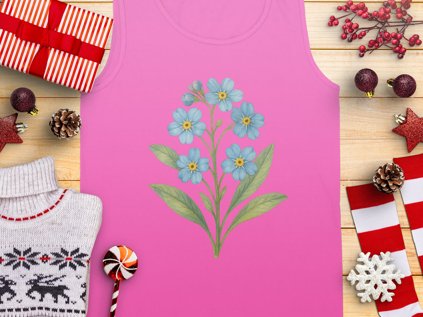 Pink Tank Top with Blue Flower Design product