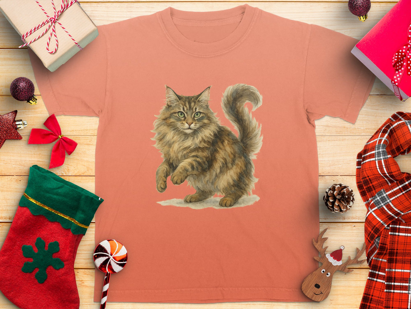 Fluffy Cat Illustration Holiday Theme T-shirt product type