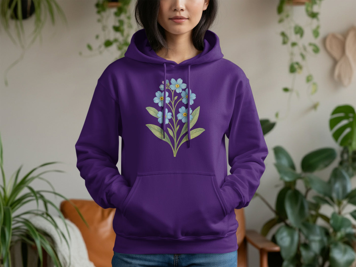 Purple Hoodie with Blue Flower Design perfect product