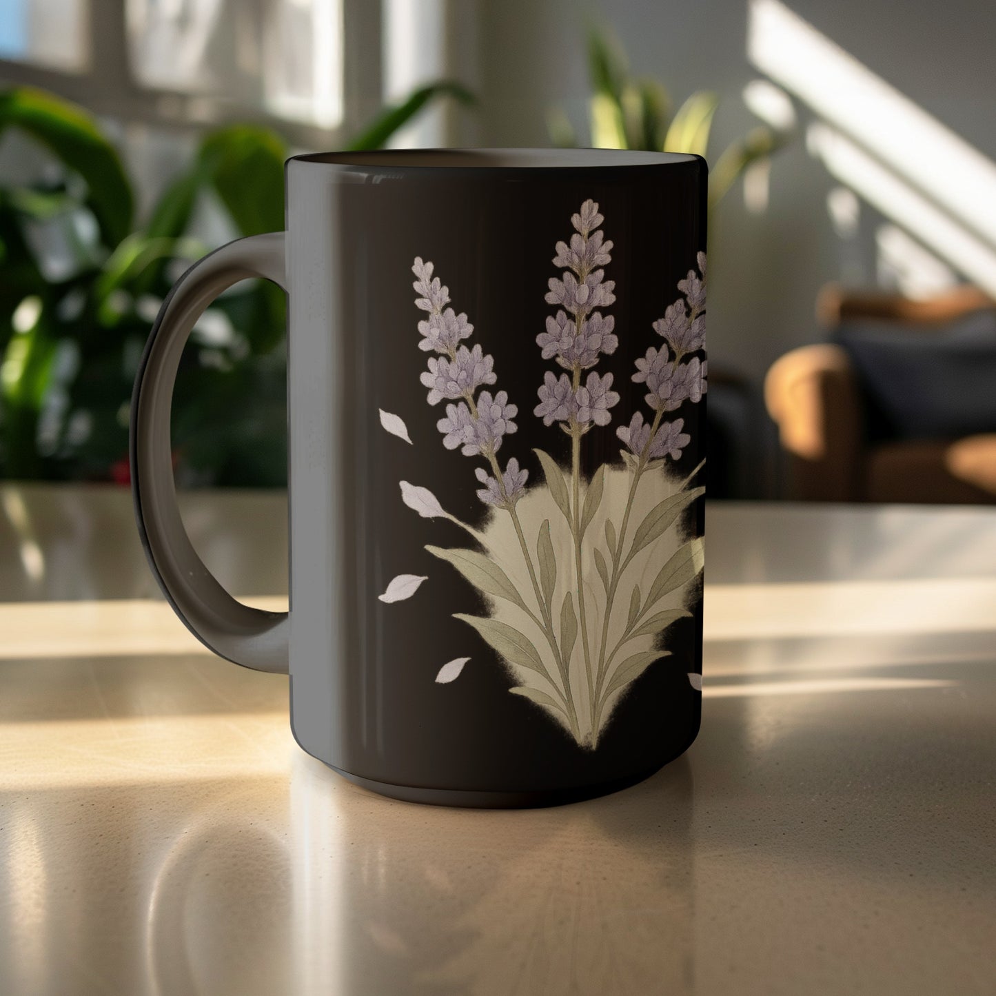 Lovely Lavender Floral Design Black Ceramic Mug product