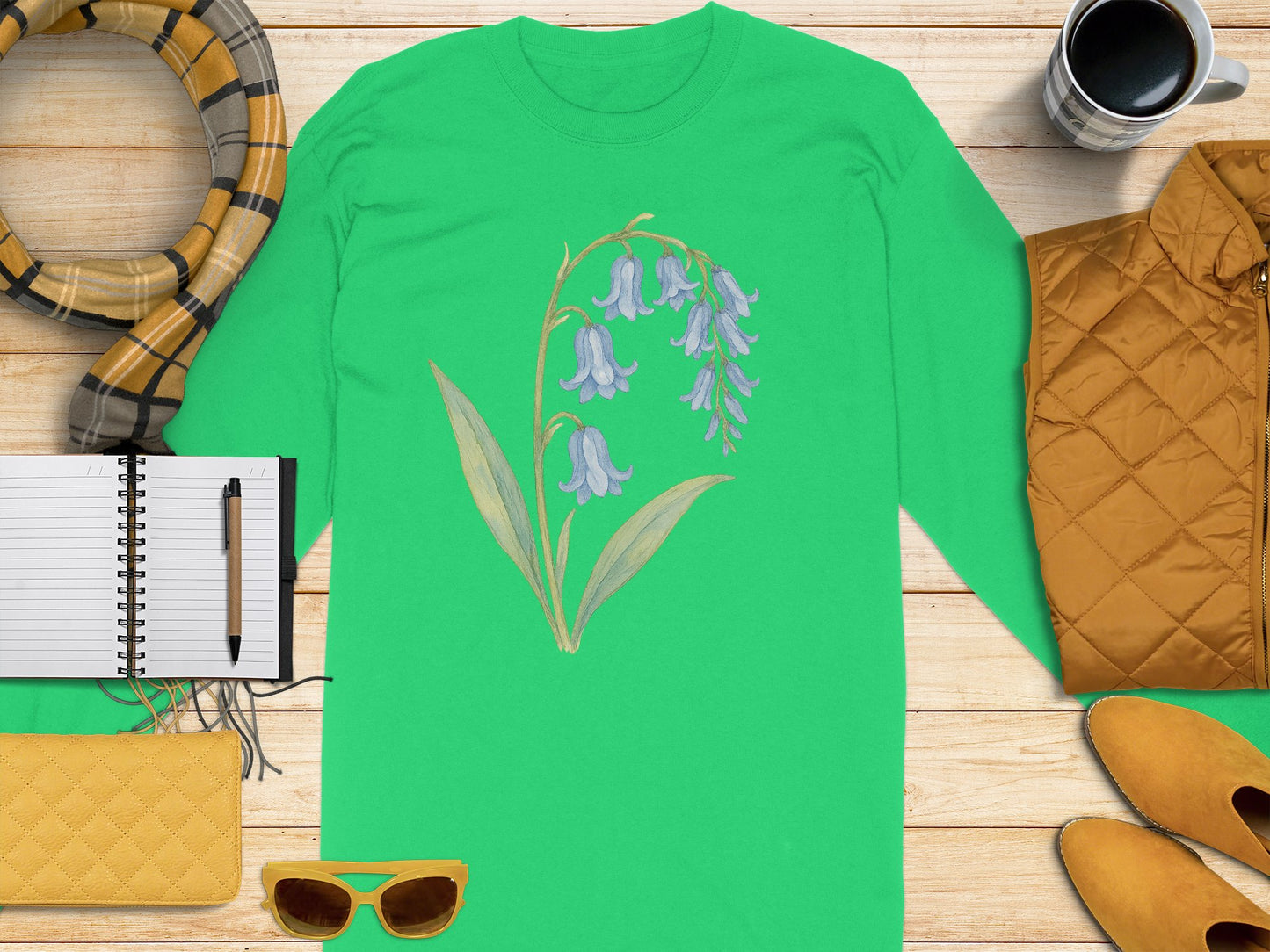 Elegant Green Shirt with Bluebell Flower Design product