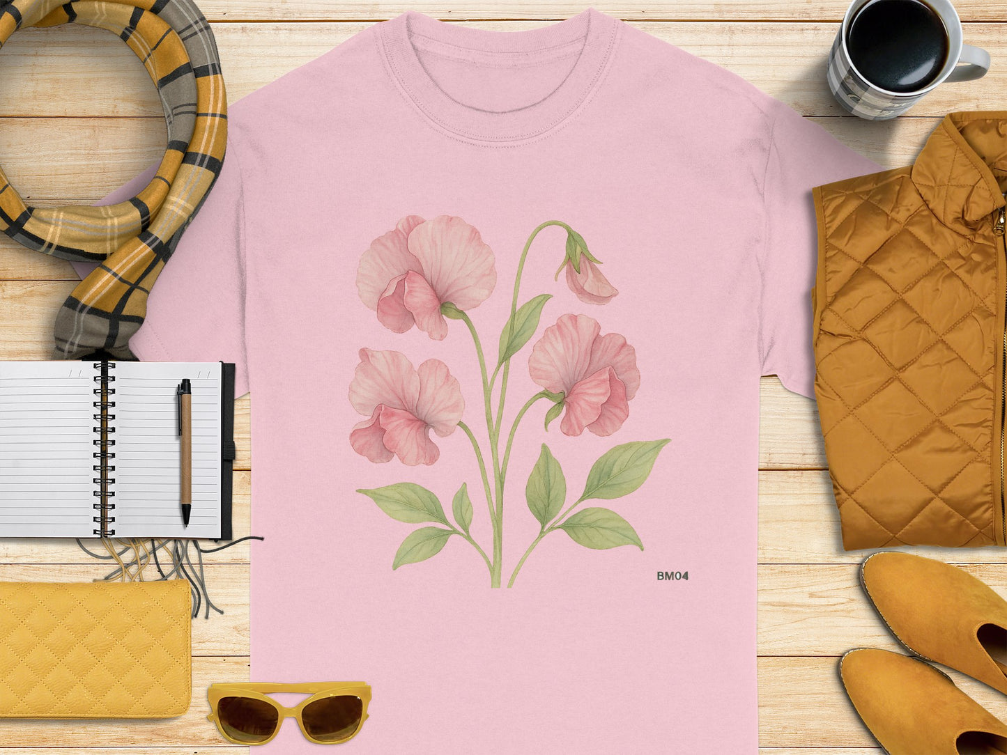 Pink Floral Artistic Design Casual Tee product