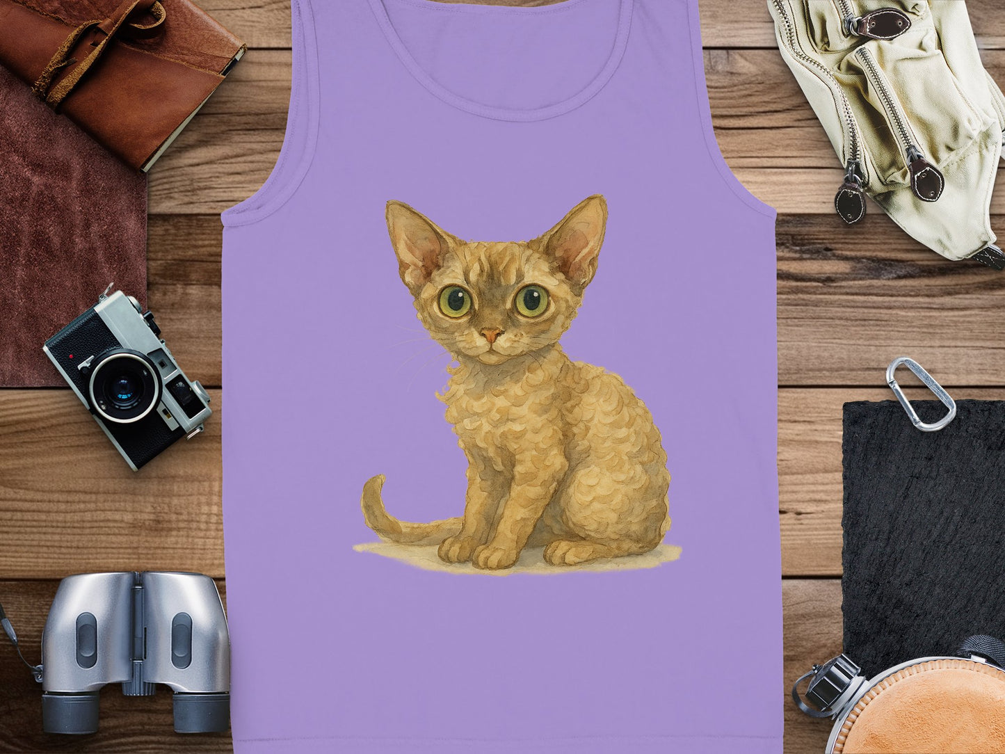 Adorable Kitten Illustration on Lavender Tank Top Product