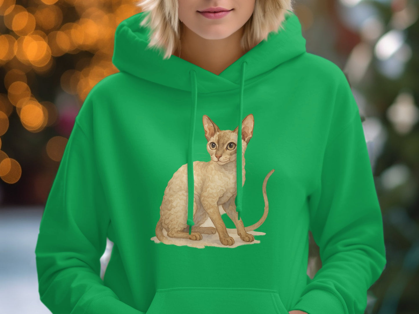 Green Hoodie with Playful Cat Print product type