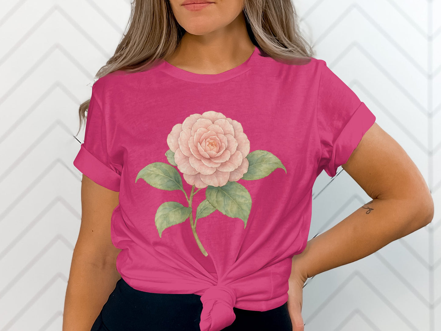 Floral Camellia Print Pink T-Shirt Casual Wear product type