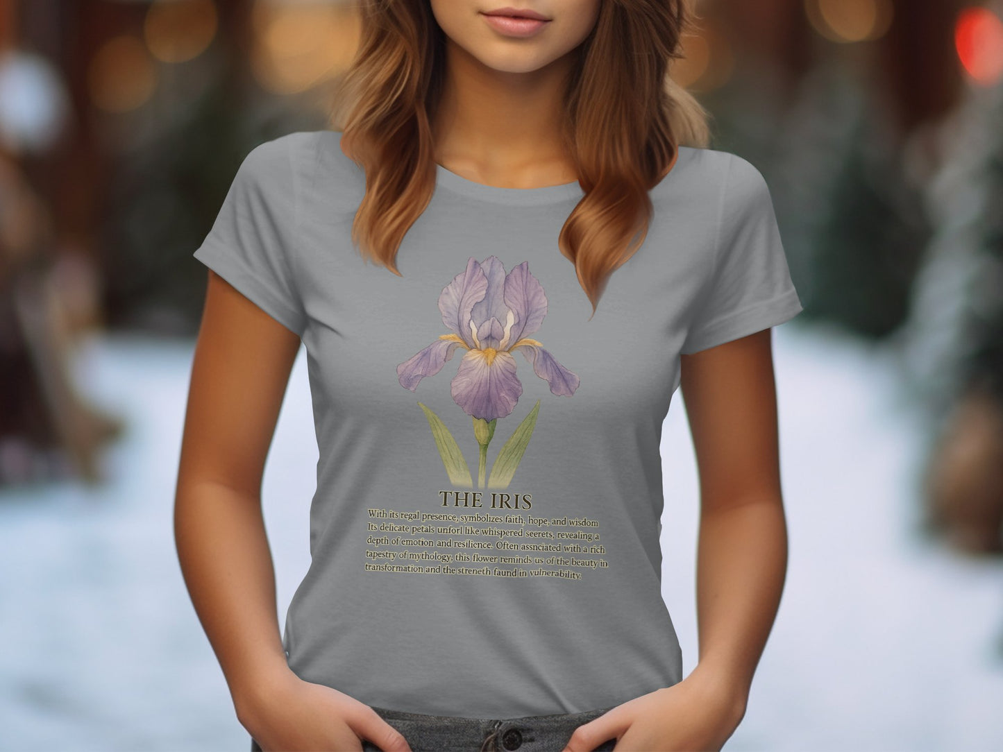Beautiful Gray Tee with Purple Iris Design product type