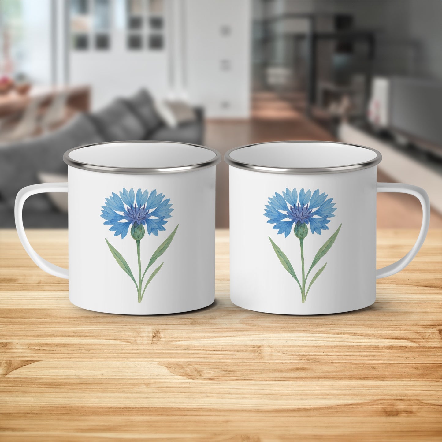Beautiful Blue Flower Design Enamel Camping Mug product