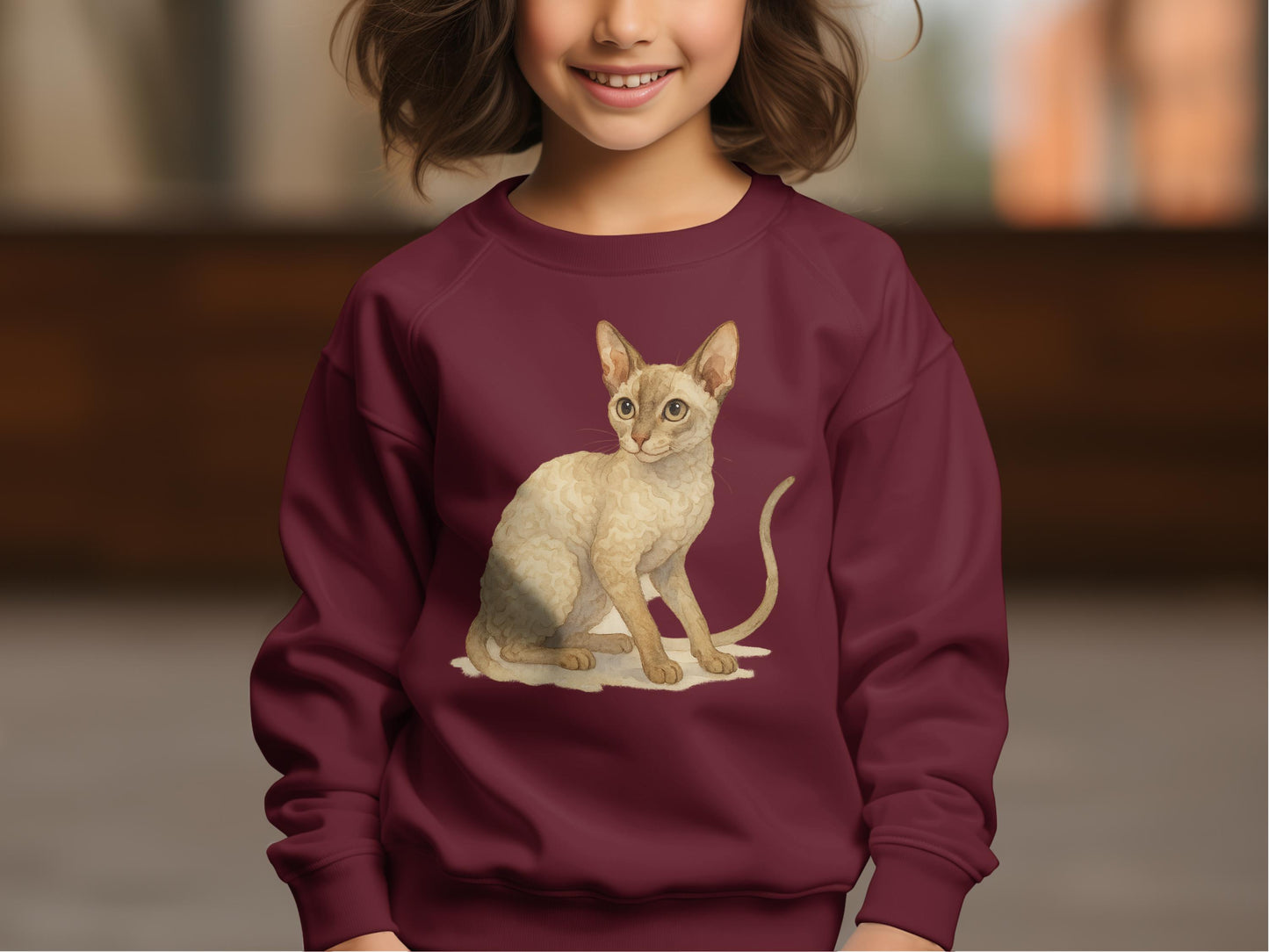 Cute Cat Design Maroon Sweatshirt for Kids product