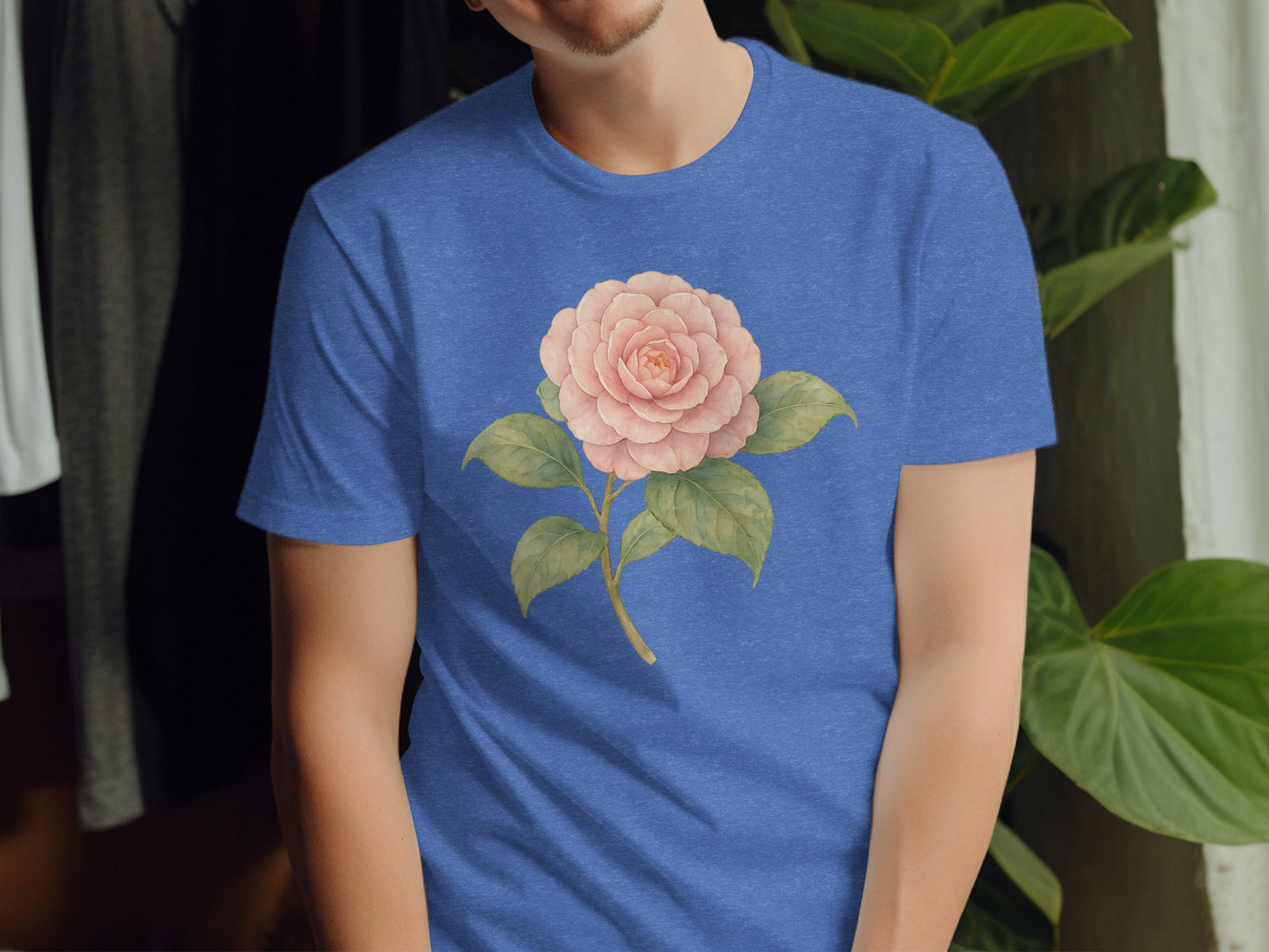 Blue T-shirt with Pink Flower Design T-shirt product
