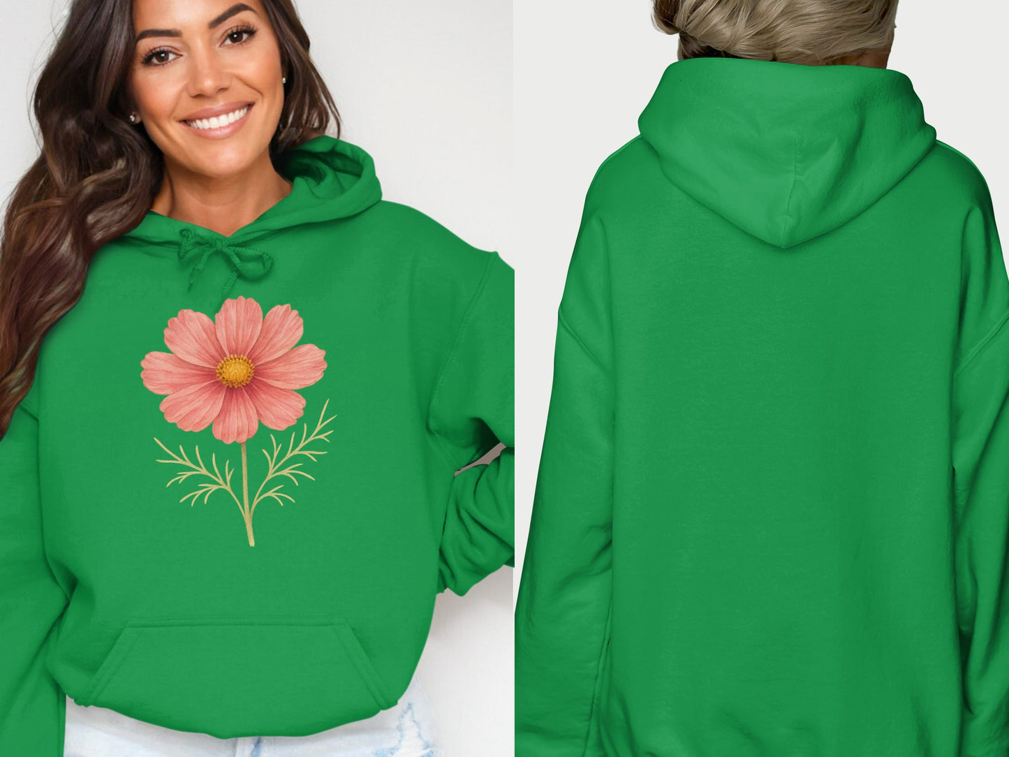 Pink Floral Graphic on Green Hoodie product