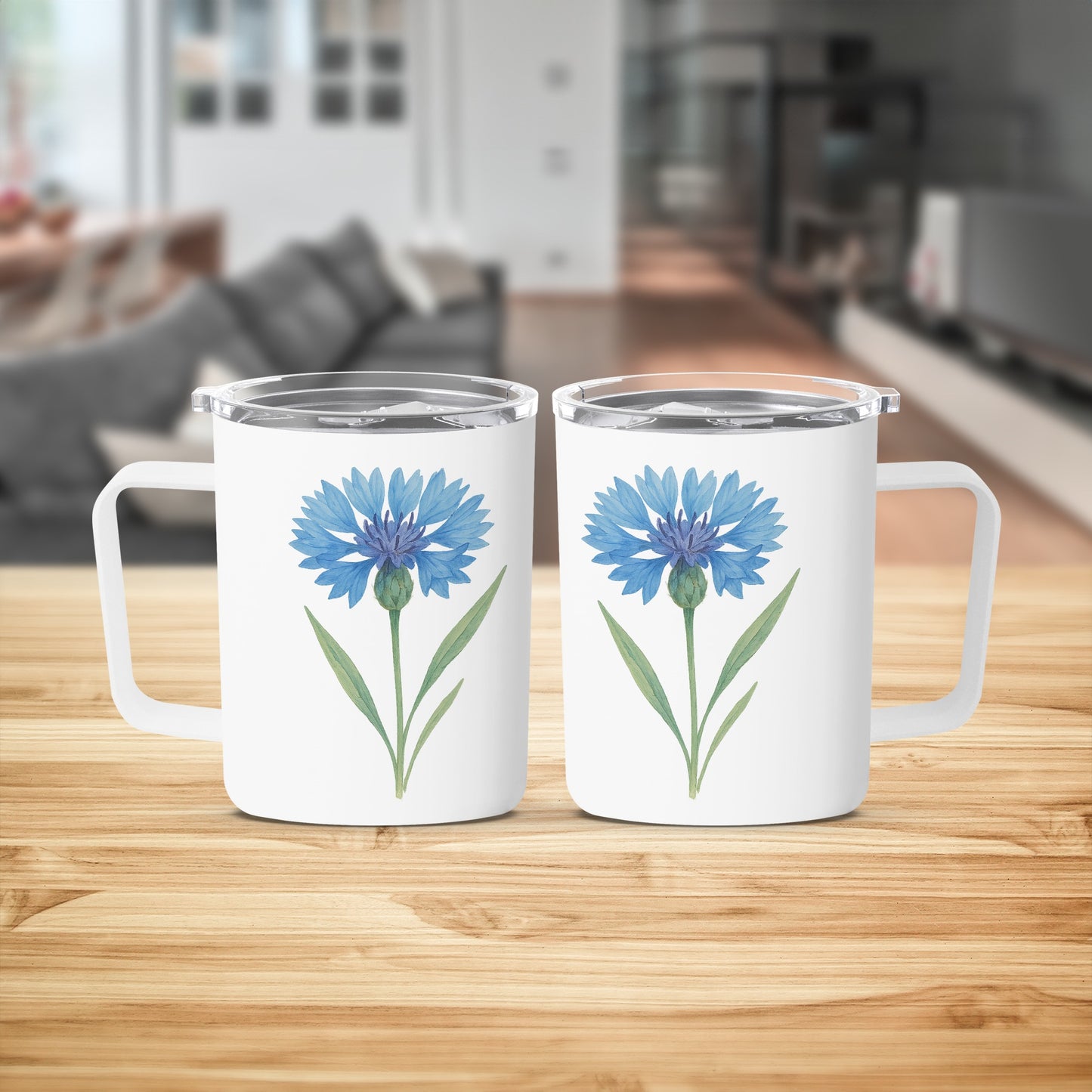 Elegant Blue Flower Design White Coffee Mug product