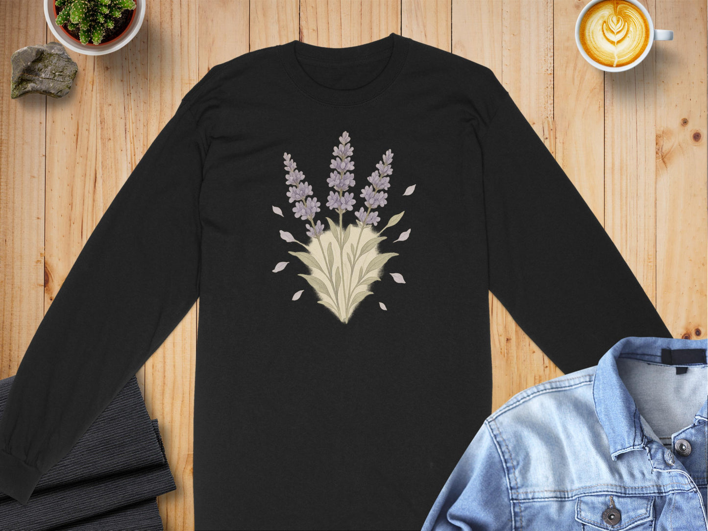 Lavender Bouquet Design Black Long Sleeve Shirt product