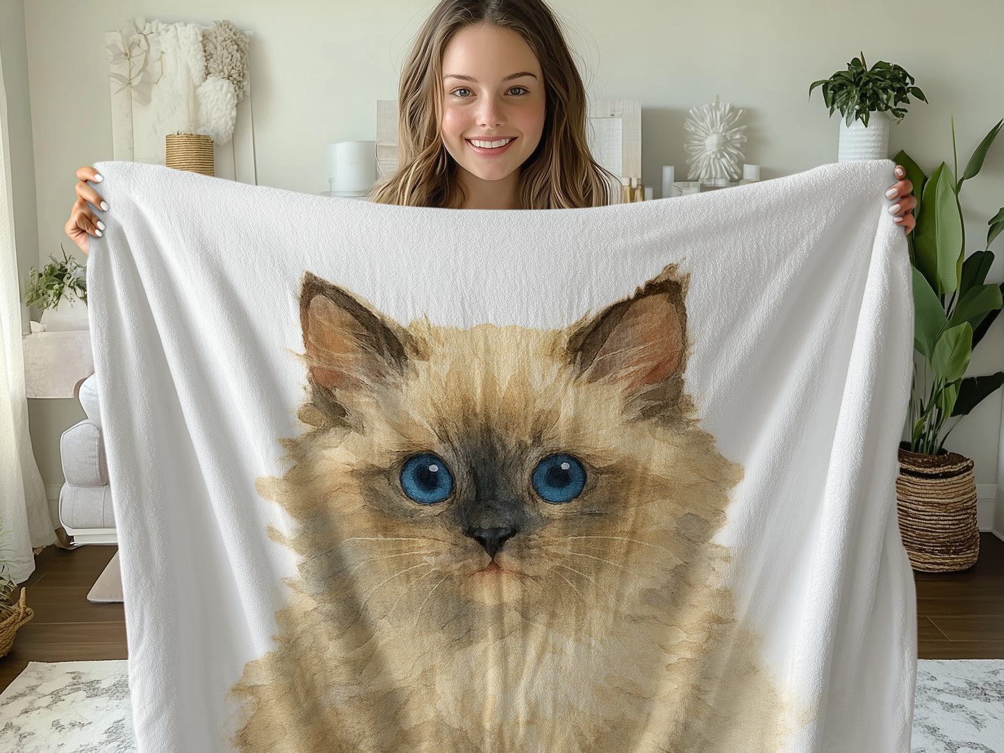 Cute Fluffy Cat With Blue Eyes Blanket product