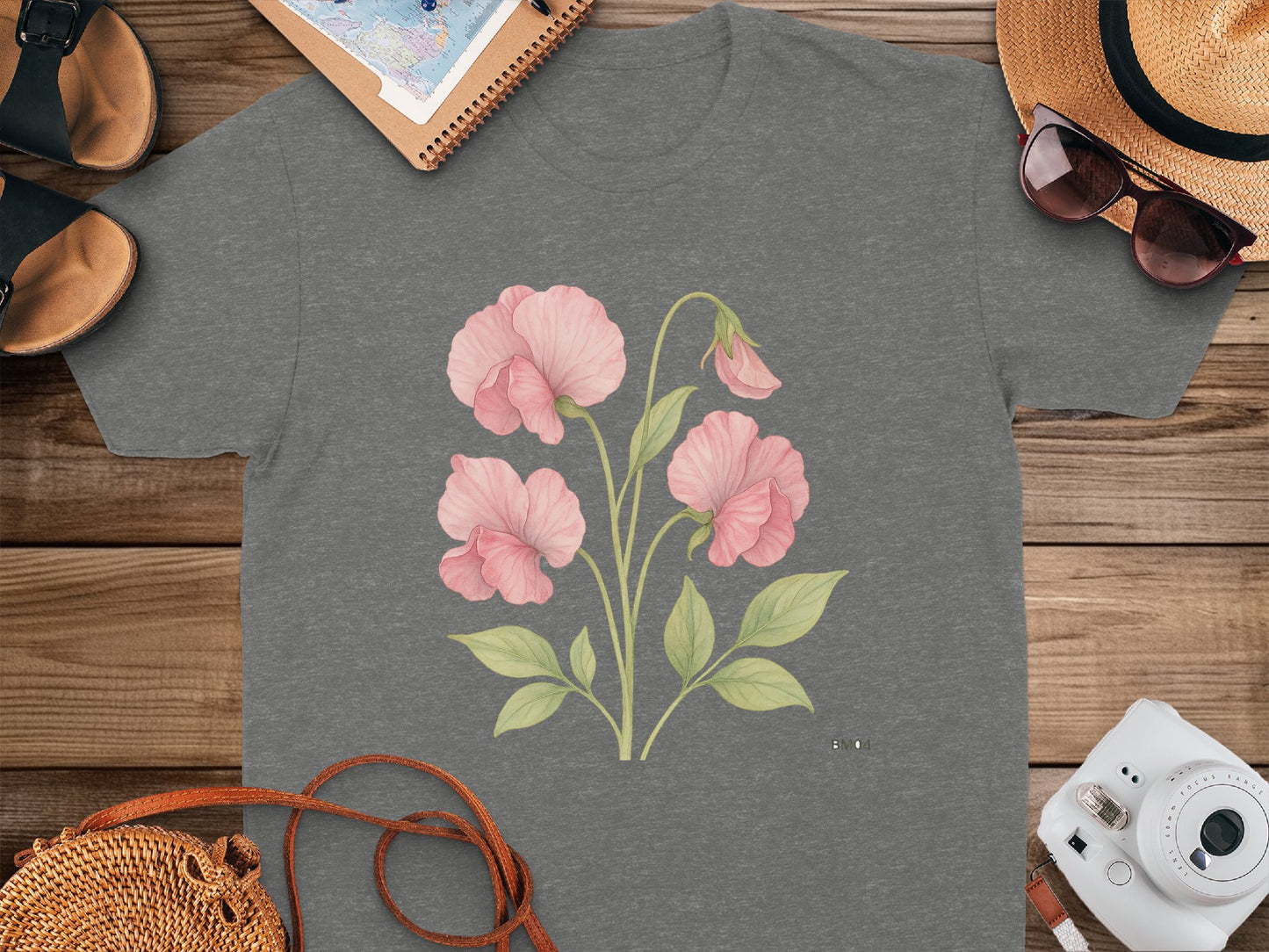 Vibrant Floral Sweet Pea Graphic Tee Shirt product type