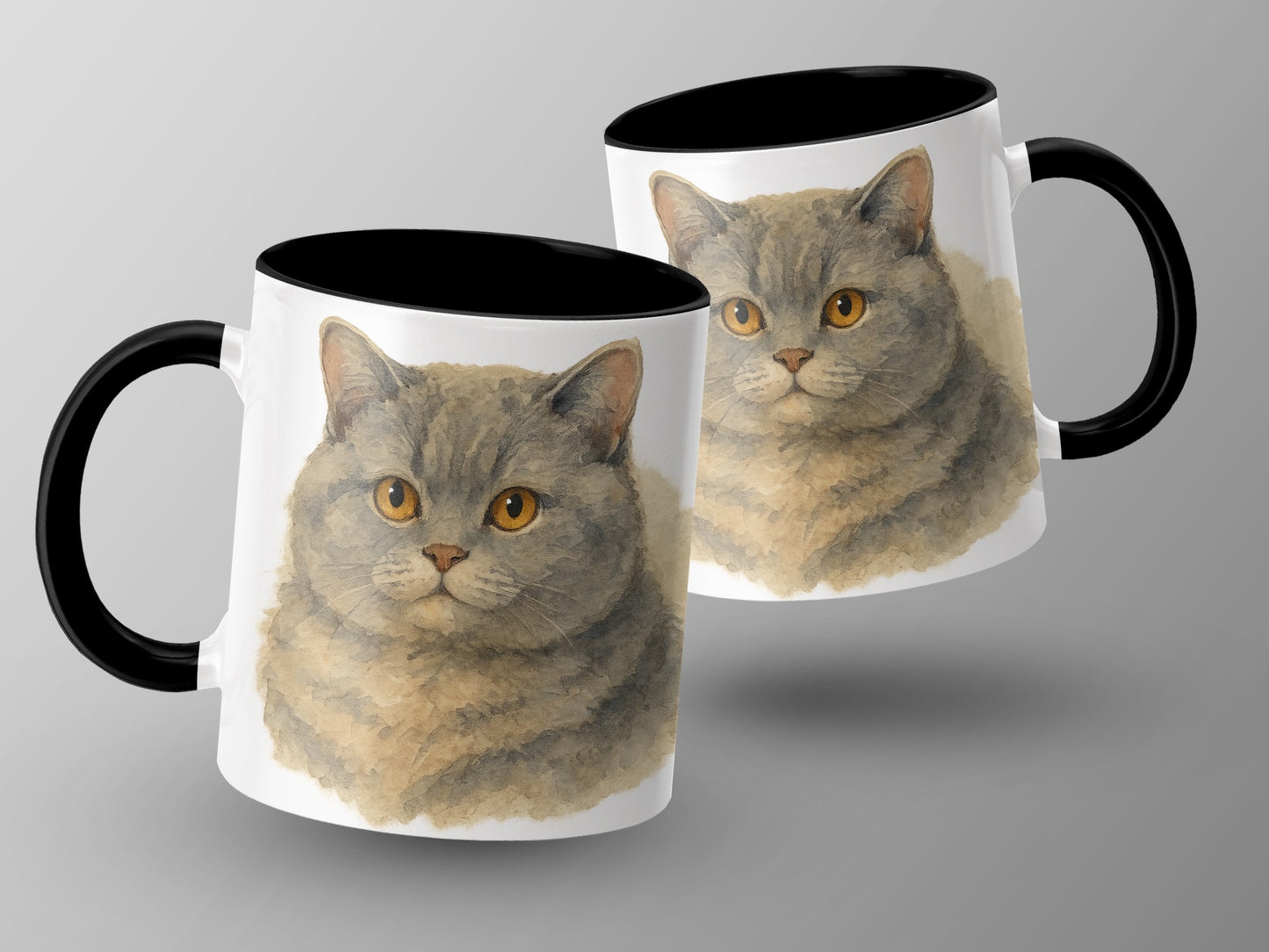 Realistic Cat Artwork Black Handle White Mug product