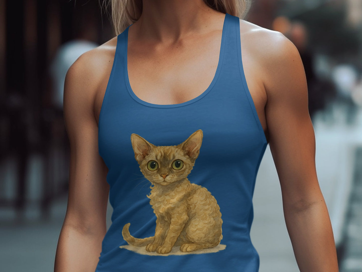 Cute Big Eyed Kitten Design Blue Tank Top product type