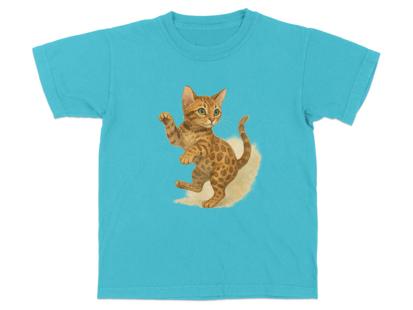 Adorable Cat Print on Blue Short Sleeve T-Shirt product type