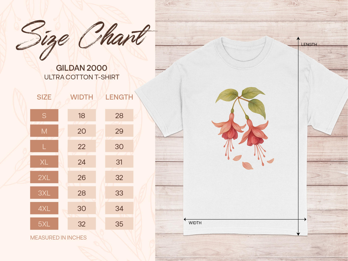 Floral Fuchsia Print Gildan 2000 T-shirt product type