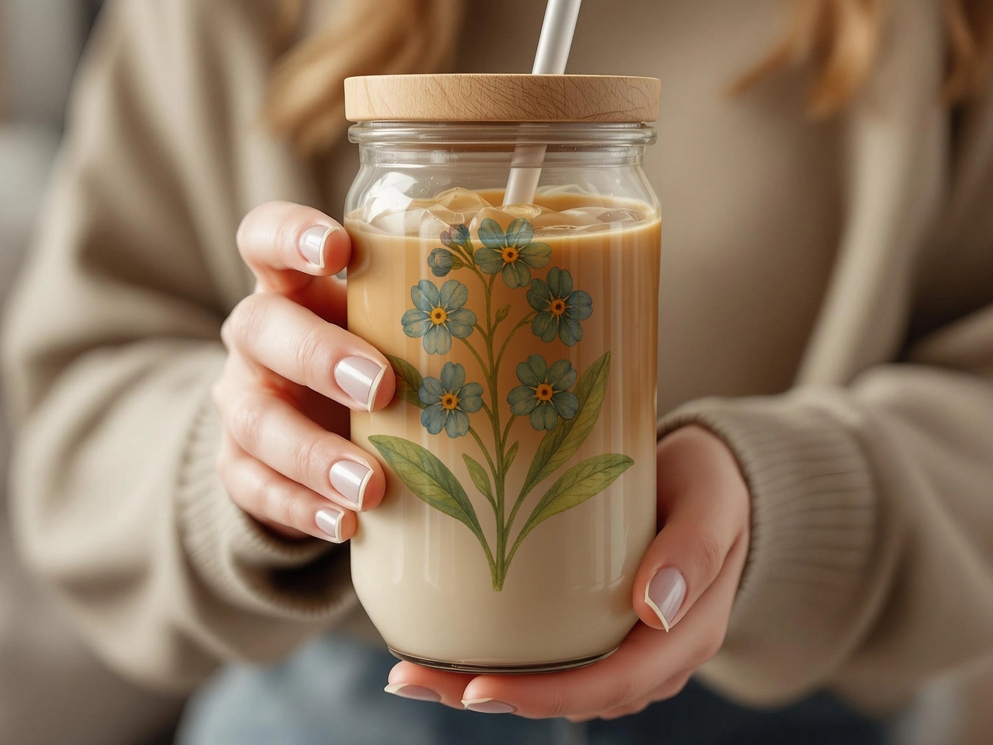 Floral Design Reusable Glass Cup with Straw product type