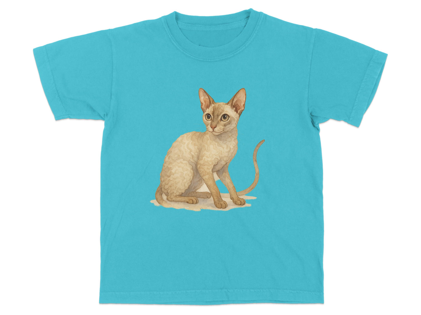 Adorable Cat Printed Teal Blue Comfortable T-shirt product