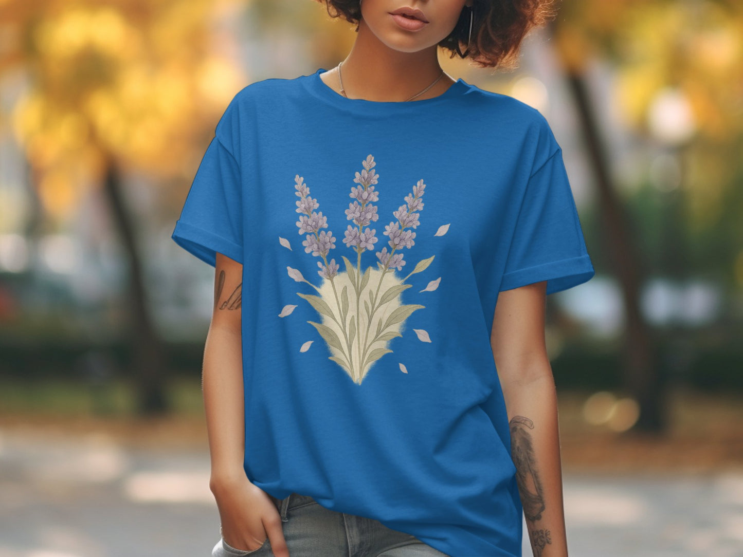 Lavender Bouquet Graphic Blue Tee Shirt product type