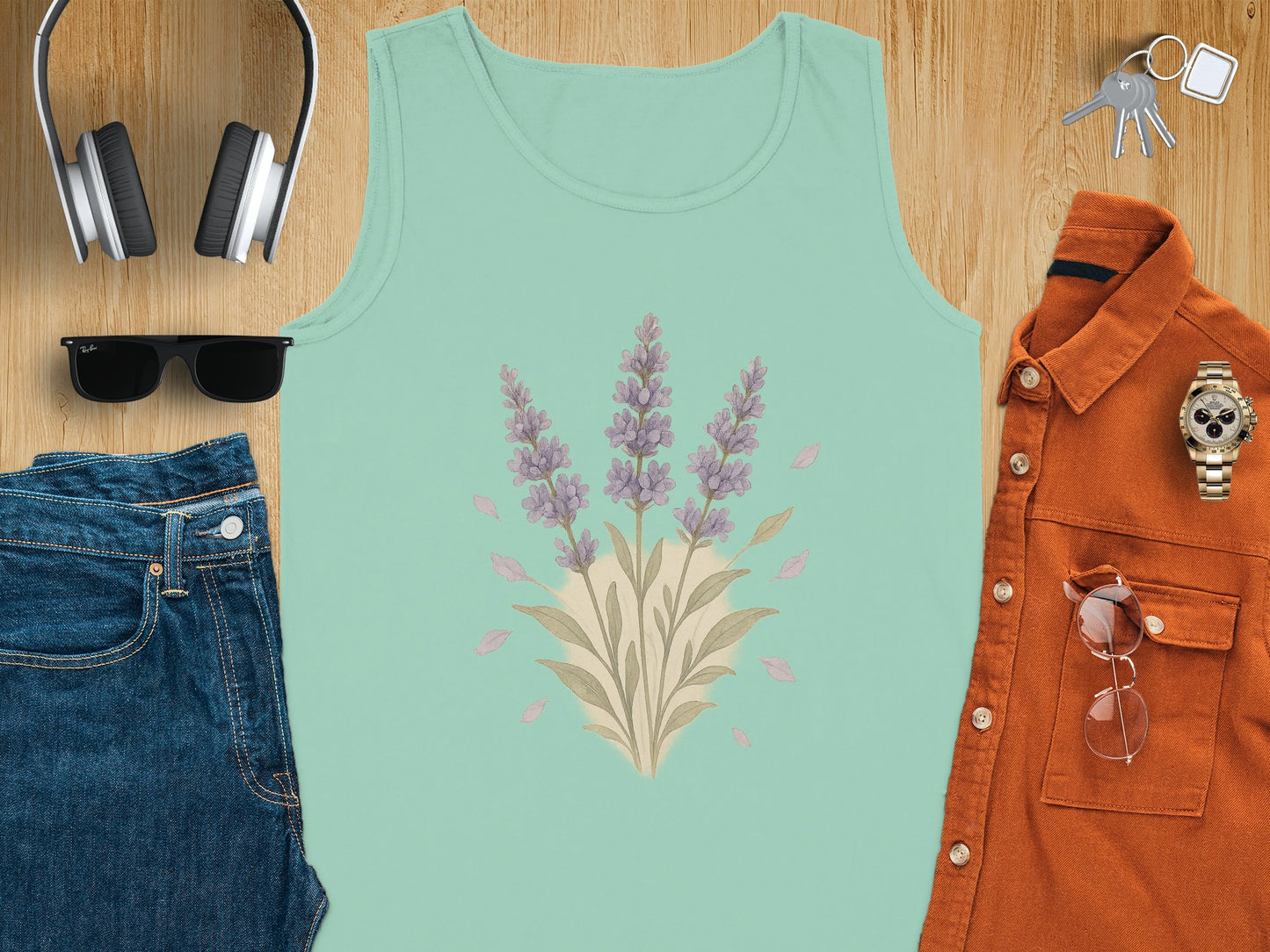 Lavender Floral Print Sleeveless Tank Top product