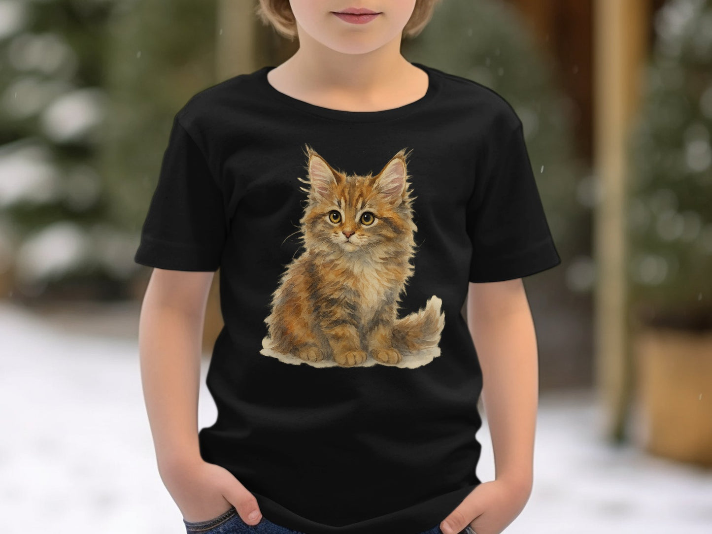 Cute Fluffy Kitten on Black Kids Apparel product type