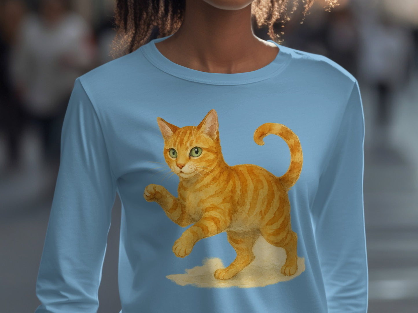 Adorable Playful Orange Cat Design on Blue product type