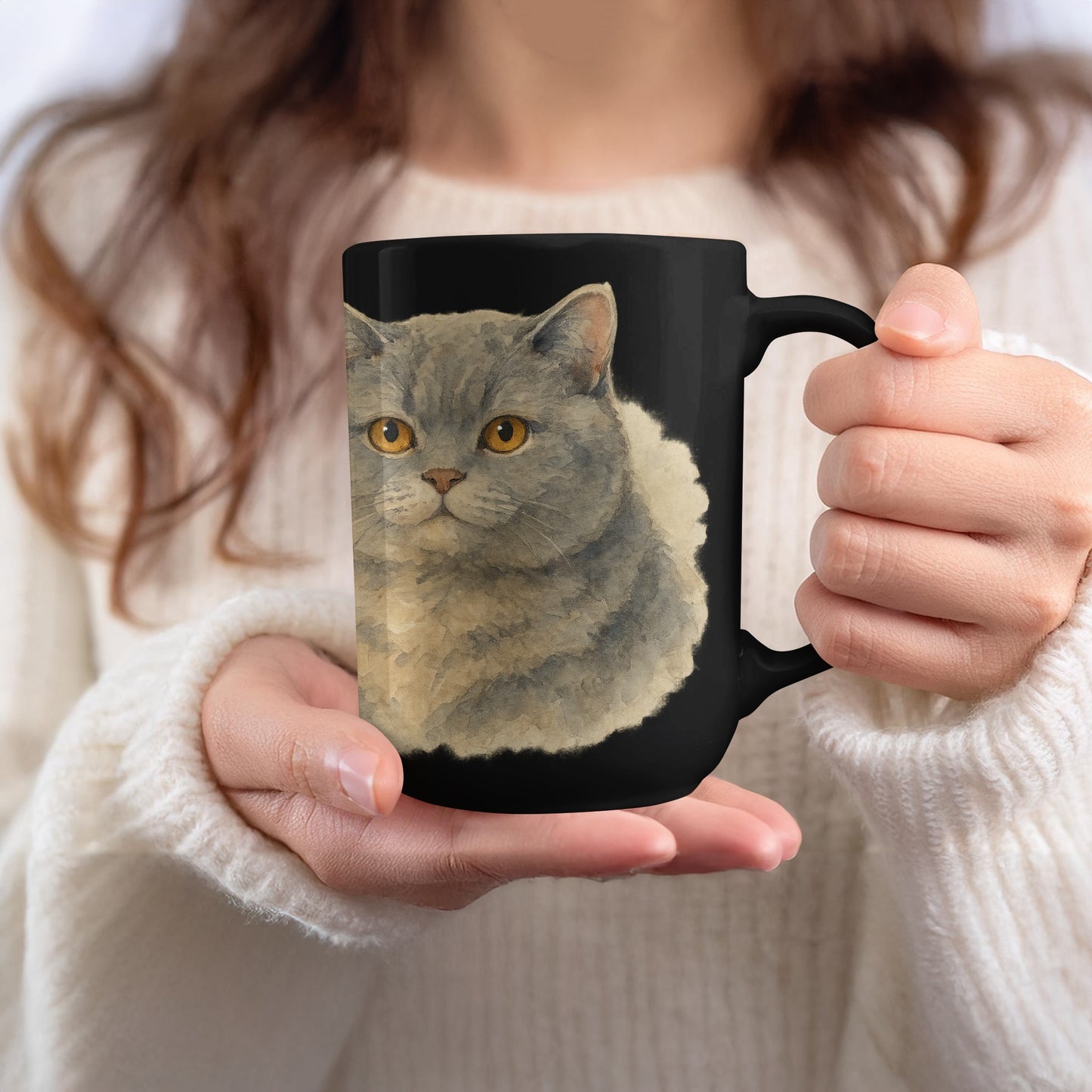 Realistic Cat Art Large Black Coffee Mug product