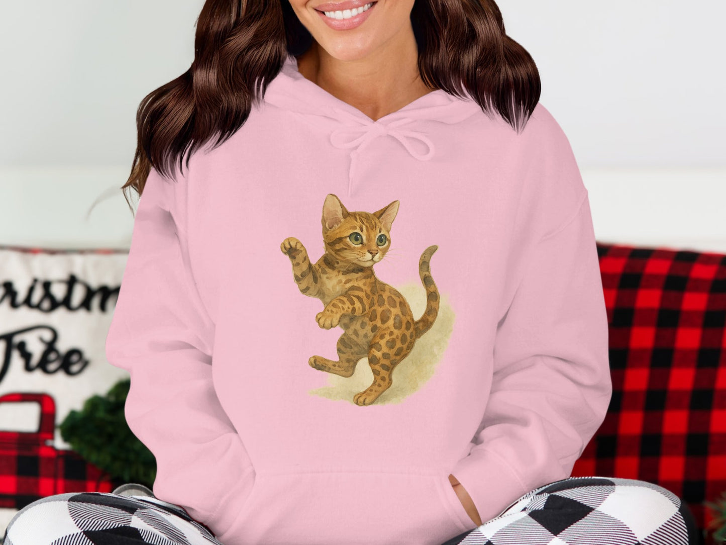 Adorable Kitten Design Light Pink Hoodie product type