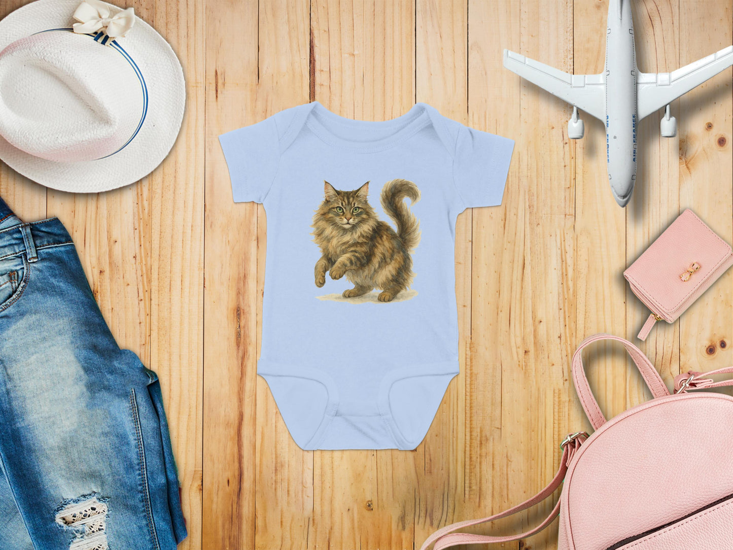 Stylish baby onesie with cute cat print product type