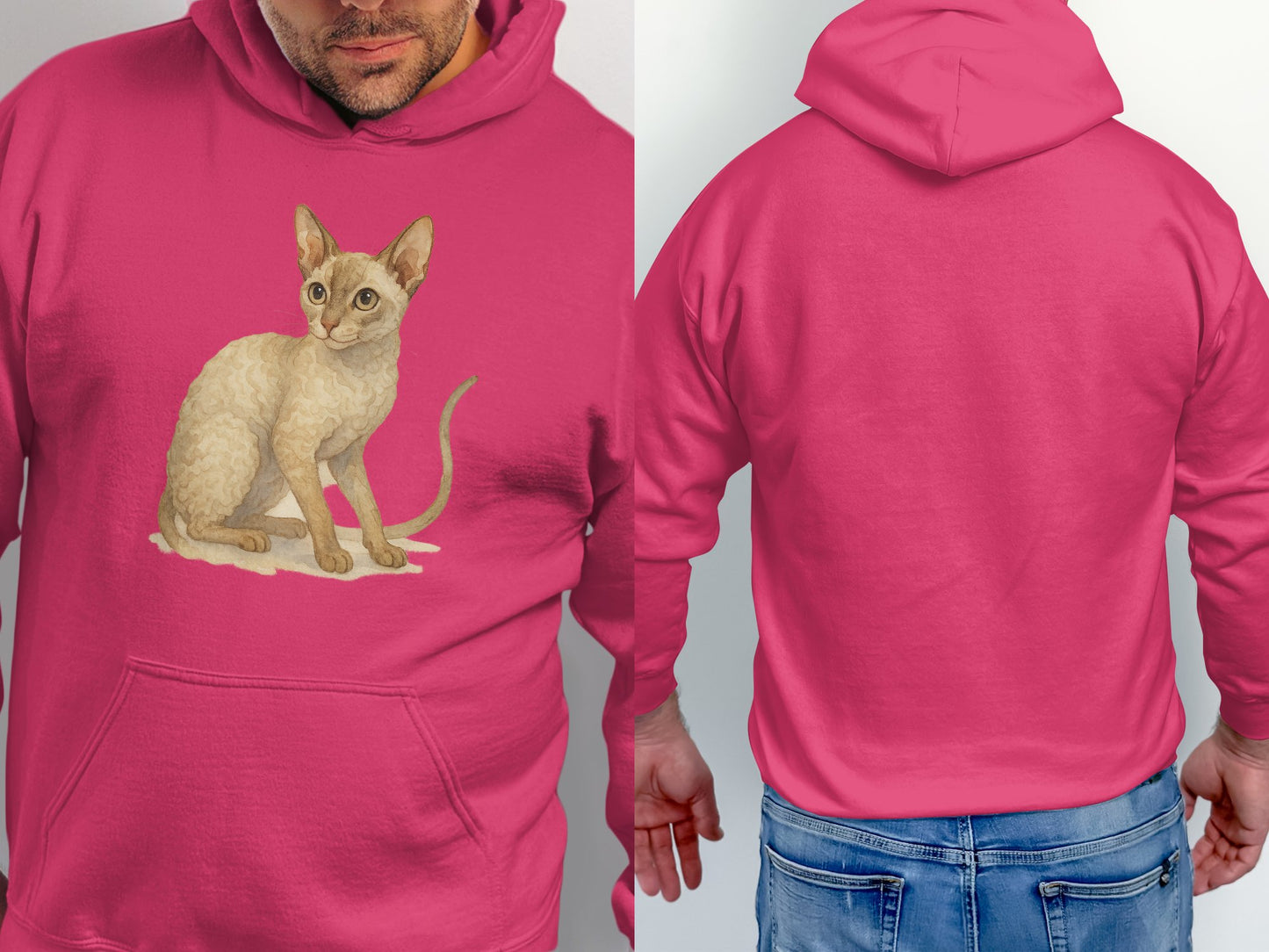 Cat Illustration Printed Pink Hoodie product