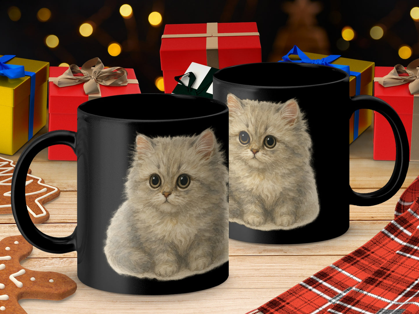 Cute Kitten Design Black Mug Perfect Gift Product