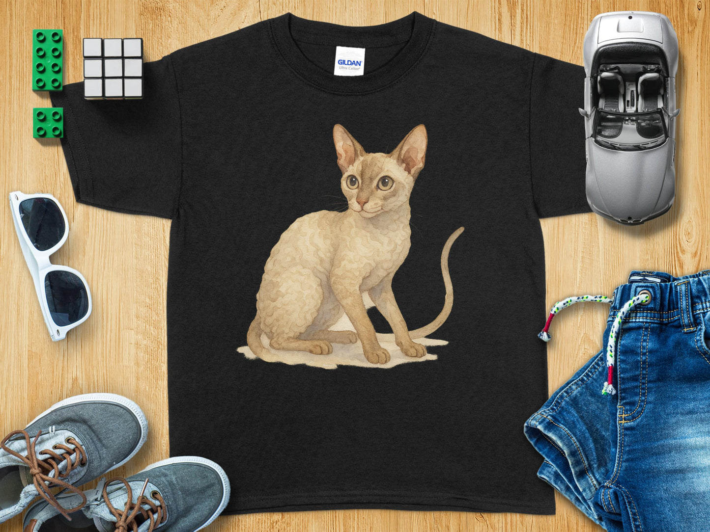 Cute Sitting Cat Graphic Tee for Kids T-Shirt Product