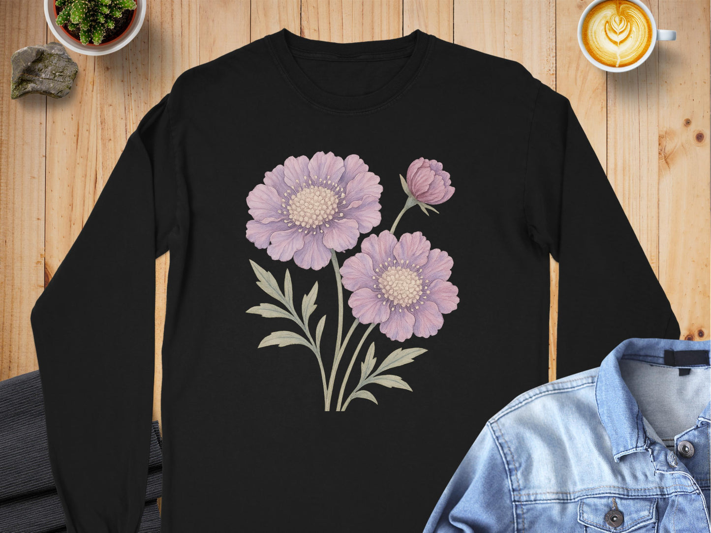 Elegant Floral Design Black Long Sleeve Shirt product type