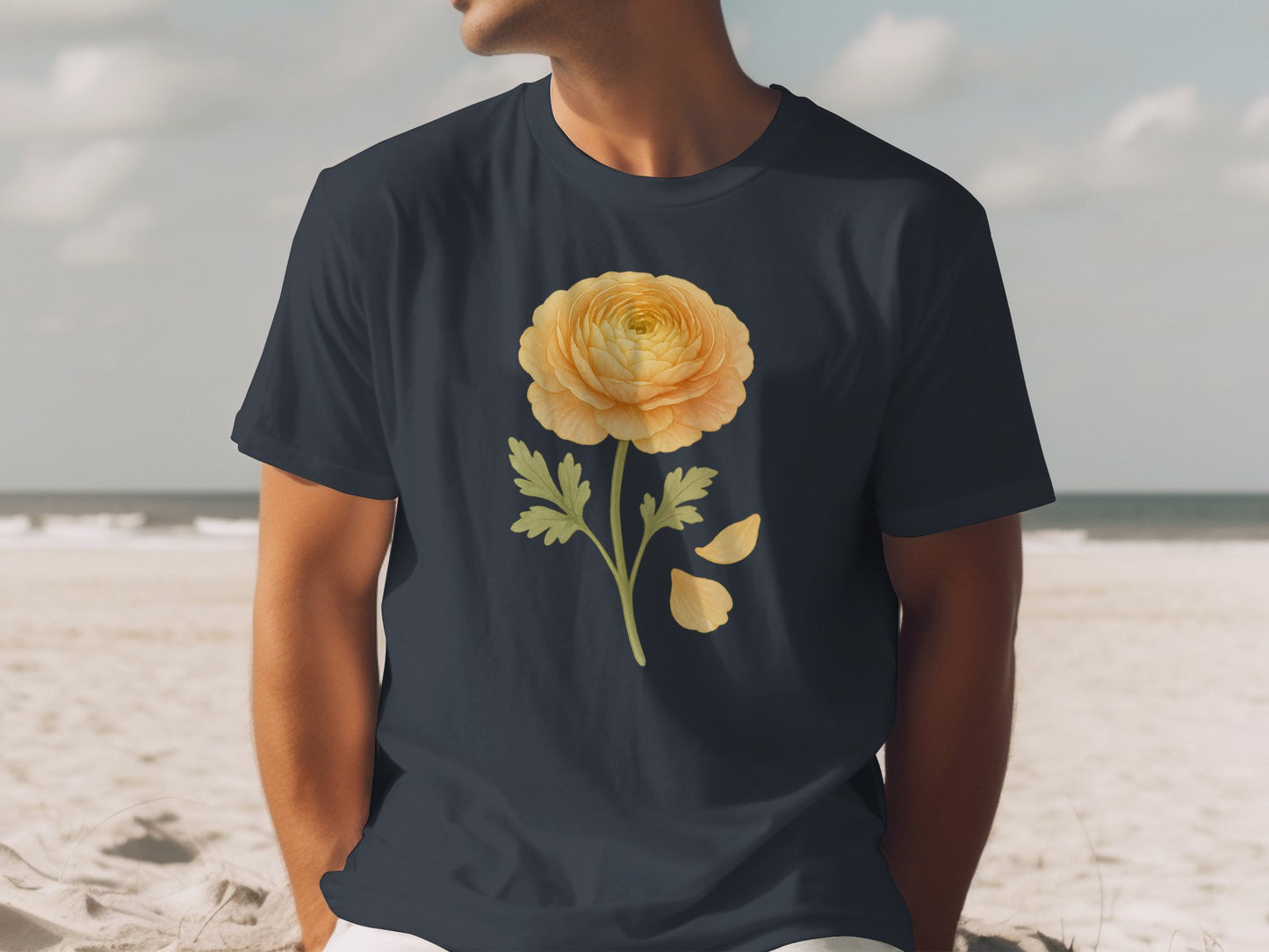 Yellow Flower Art Design on Blue Shirt product type