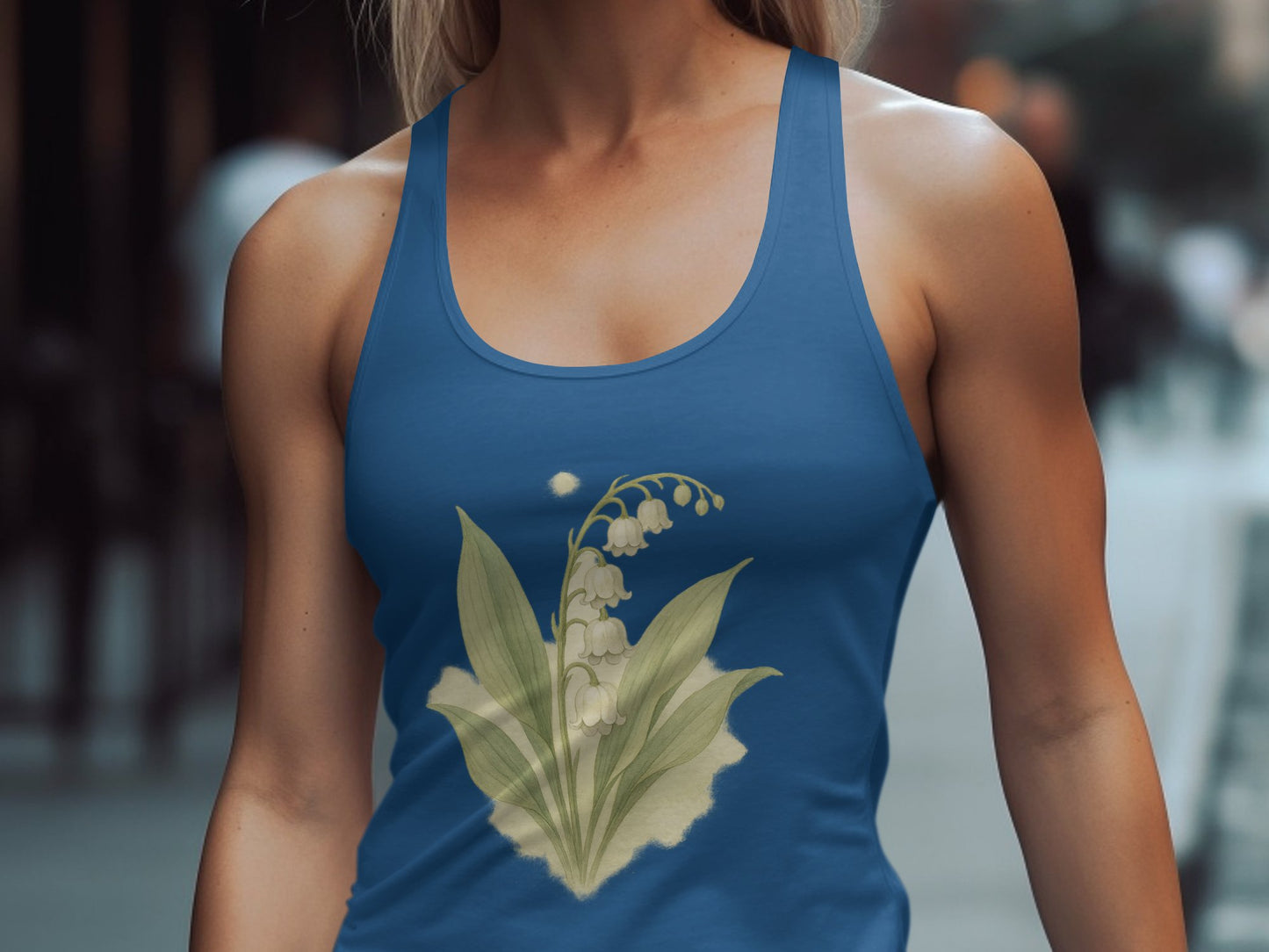 Elegant Lily Flower Design on Blue Tank Top product type