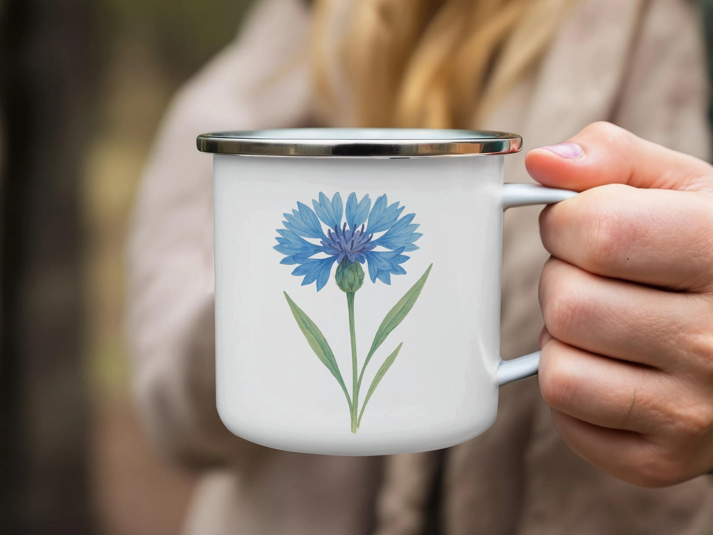 Beautiful Blue Flower Design on White Mug product
