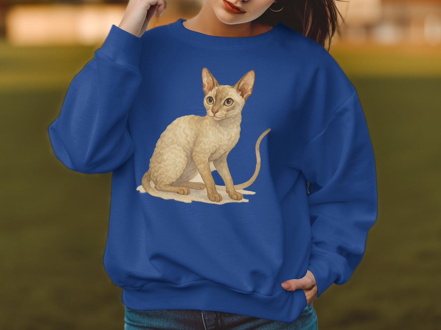 Cozy Blue Sweatshirt with Adorable Cat Print product type