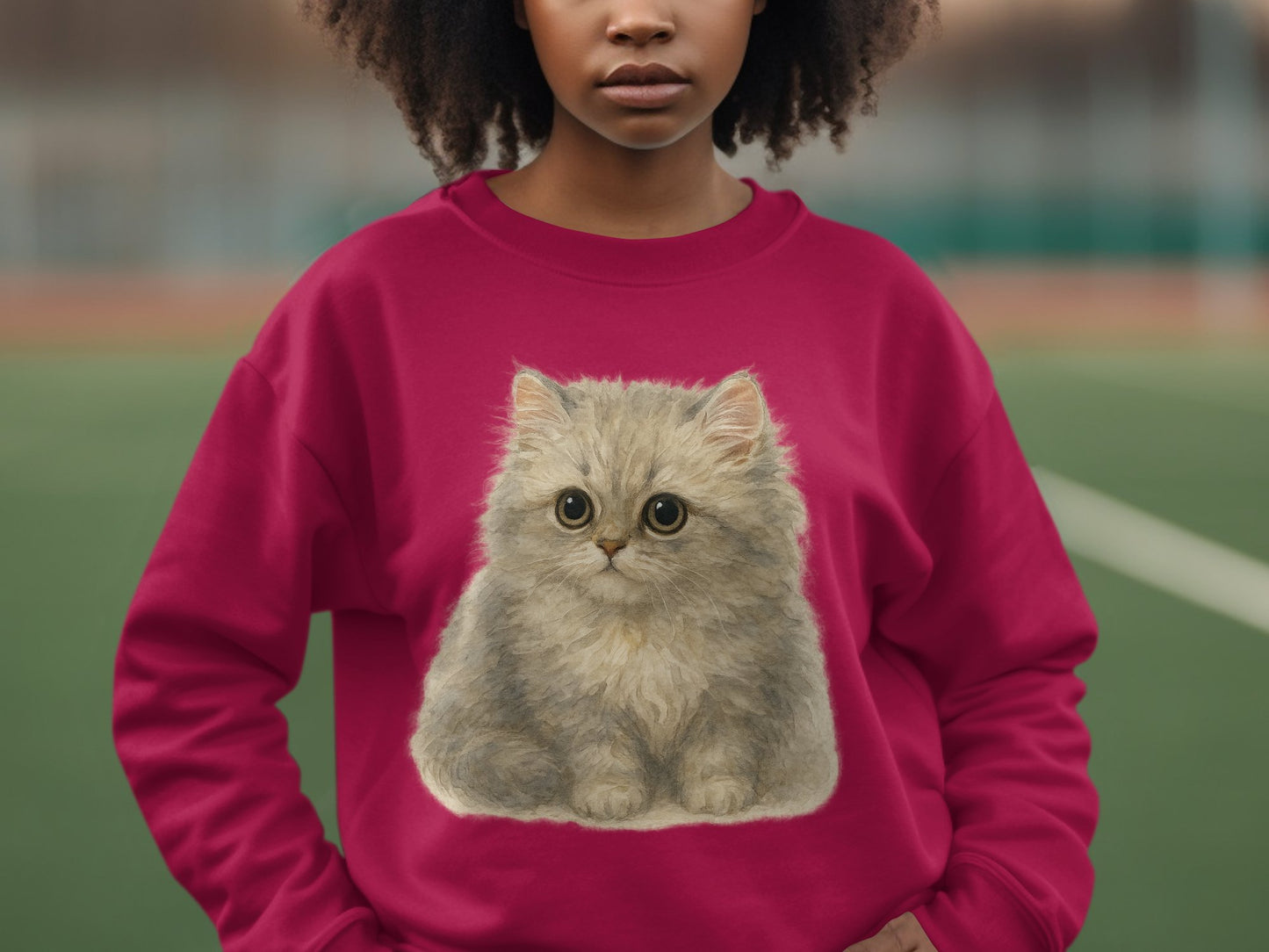 Cute Gray Kitten Design on Red Sweatshirt product type