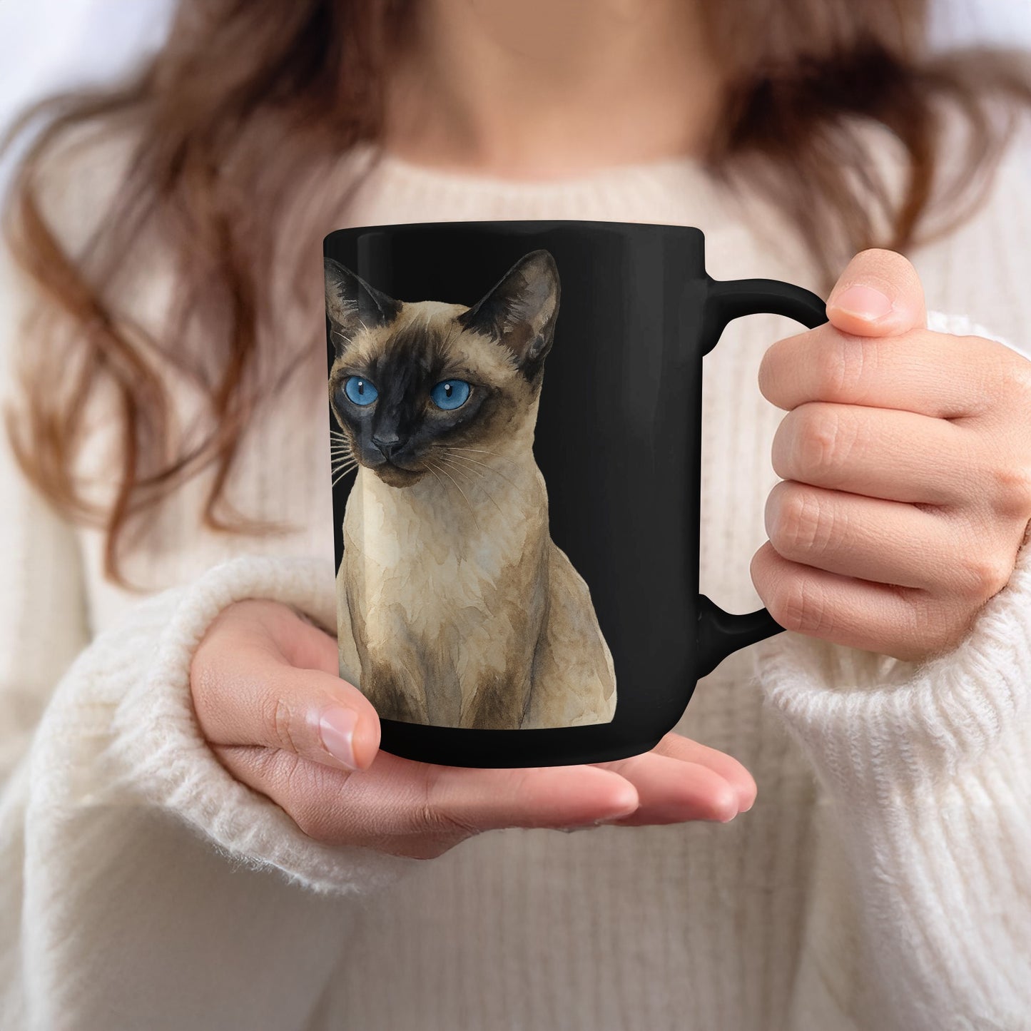 Siamese Cat Design Black Ceramic Coffee Mug product