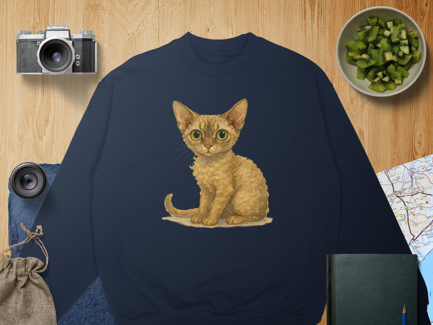 Adorable Cartoon Kitten Design on Navy Sweatshirt product