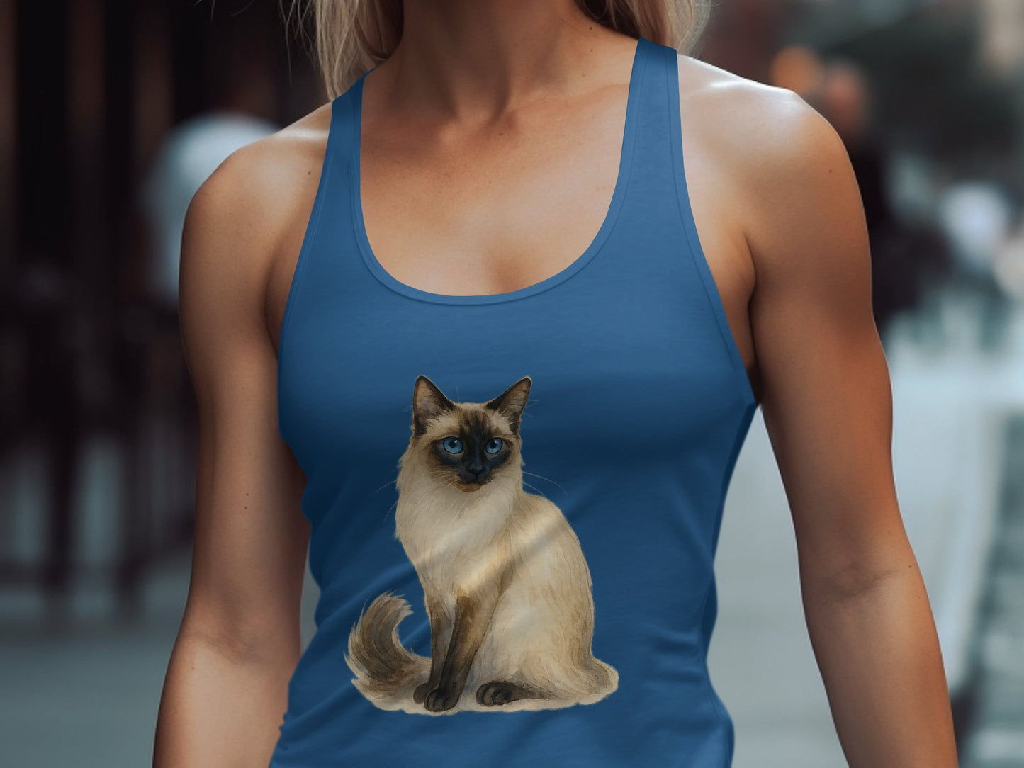 Blue Tank Top Featuring Siamese Cat Design product type
