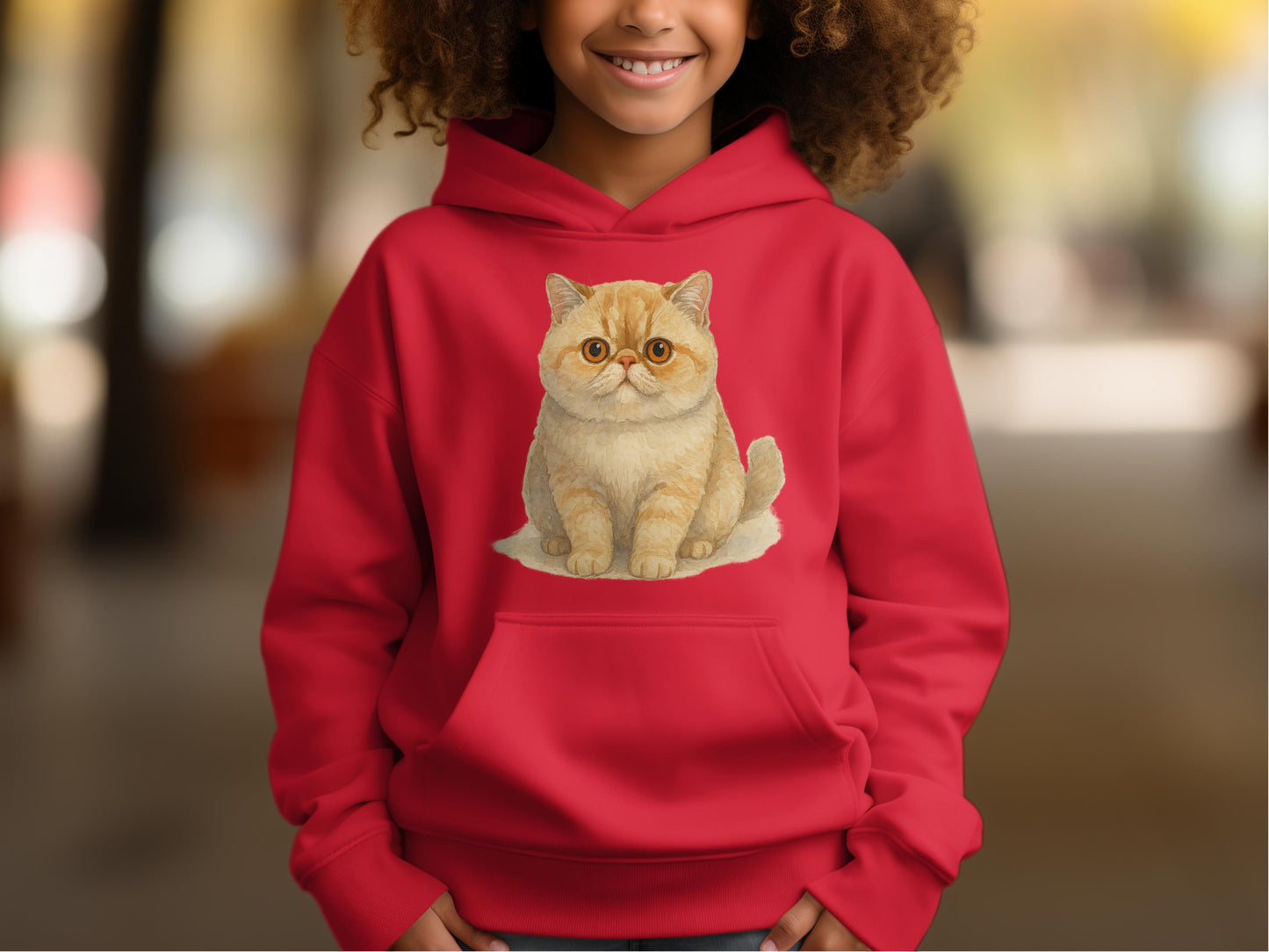 Cute Cat Illustration in Red Kids Hoodie product