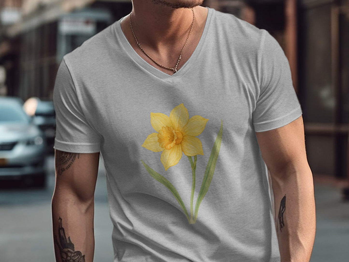 Yellow Daffodil Flower Graphic V Neck T Shirt product type